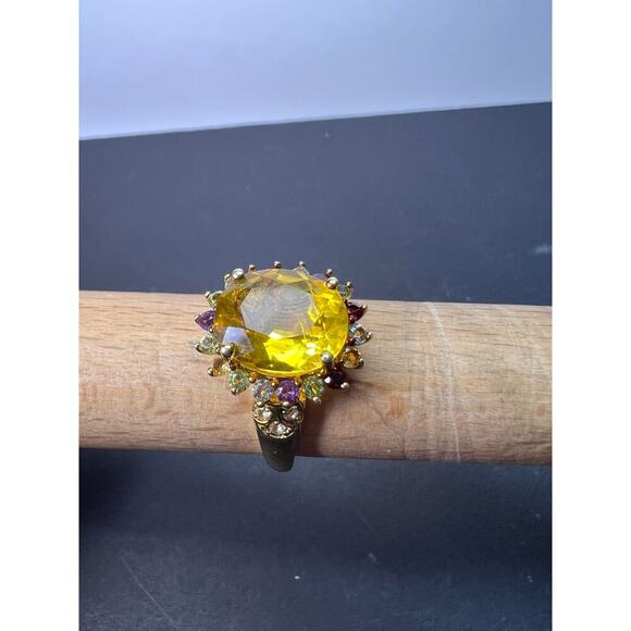 Yellow topaz multi stone gold over sterling silver halo cocktail ring size 8 - Picture 7 of 10